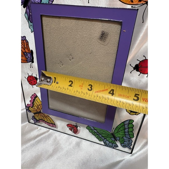 Hand painted glass butterfly lady bug frame easel back fits 4 x 6" picture - Picture 7 of 9